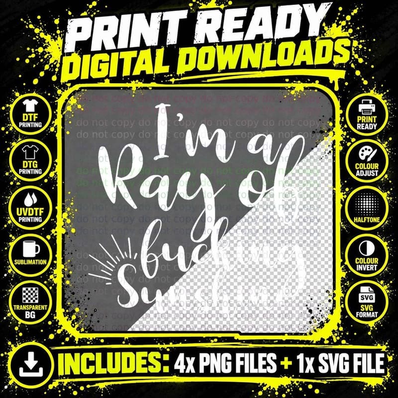 I'm a Ray of Fucking Sunshine Funny Adult T-Shirt Png SVG Digital Bundle