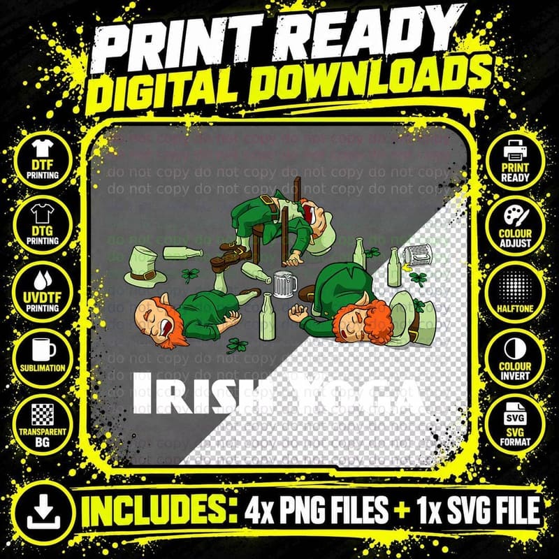 Irish Yoga Funny St. Patrick's Day Leprechaun Matching Png SVG Digital Bundle