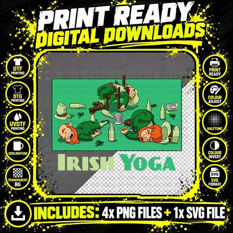 Irish Yoga Funny St. Patrick's Day Party Drinking Png SVG Digital Bundle
