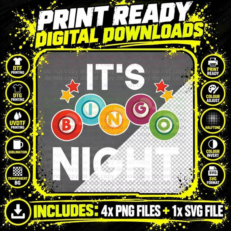 It's Bingo Night Lucky Bingo Game Player Funny Gambling Png SVG Digital Bundle
