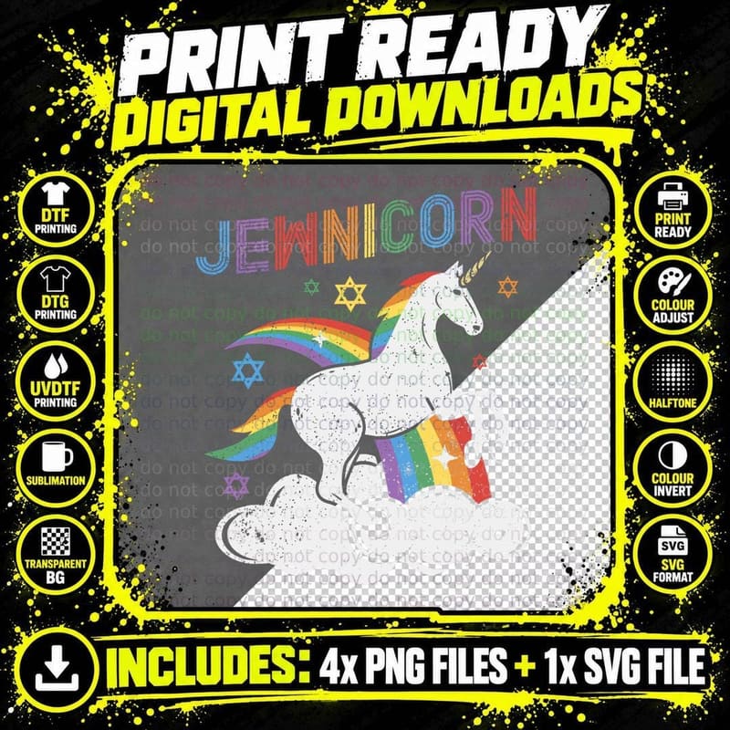 Jewnicorn Funny Jewish Unicorn Chanukah Girls Hanukkah Png SVG Digital Bundle