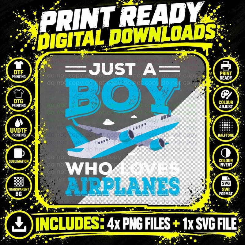 Just a Boy Who Loves Airplanes Funny Plane Lover Boys Png SVG Digital Bundle