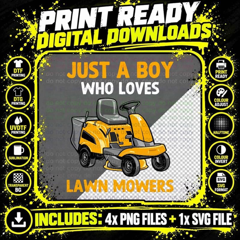 Just a Boy Who Loves Lawn Mowers Funny Lawn Mowing for Png SVG Digital Bundle