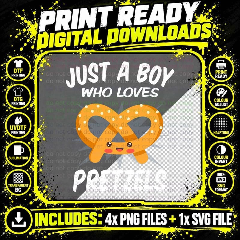 Just a Boy Who Loves Pretzels - Funny Pretzel T-Shirt Png SVG Digital Bundle
