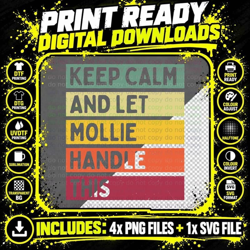 Keep Calm and Let Mollie Handle This Funny Quote Retro Png SVG Digital Bundle
