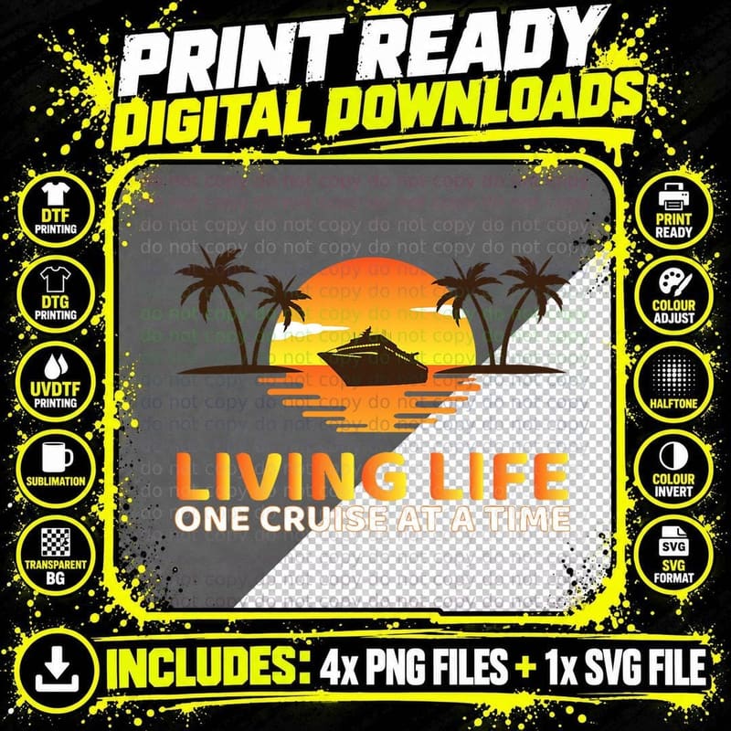 Living Life One Cruise at a Time Funny Cruise Ship Png SVG Digital Bundle