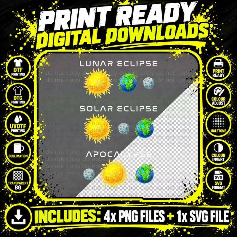 Lunar Eclipse Solar Eclipse Apocalypse Funny Science Png SVG Digital Bundle