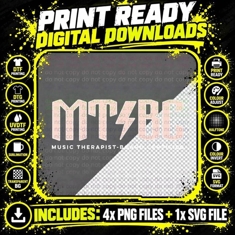 MT-BC Music Therapist-Board Certified Funny Music Png SVG Digital Bundle