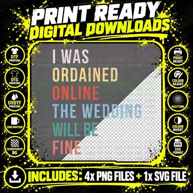 Mens Funny Wedding Rehearsal Online Ordained Minister Png SVG Digital Bundle