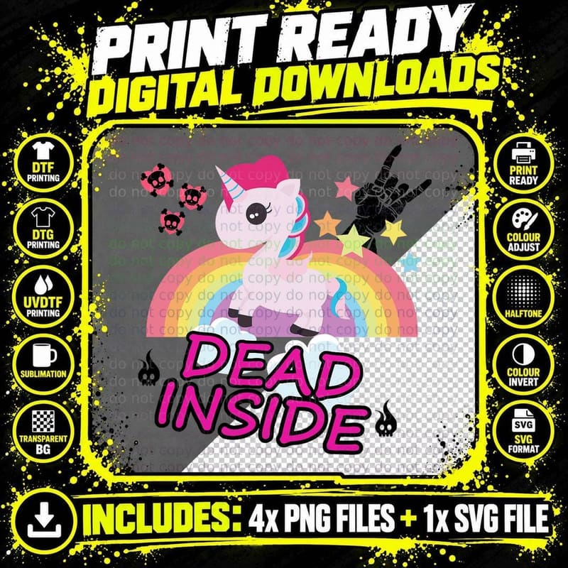 Morbid Humor T-Shirt Funny Unicorn I'm Dead Inside Shirt Png SVG Digital Bundle