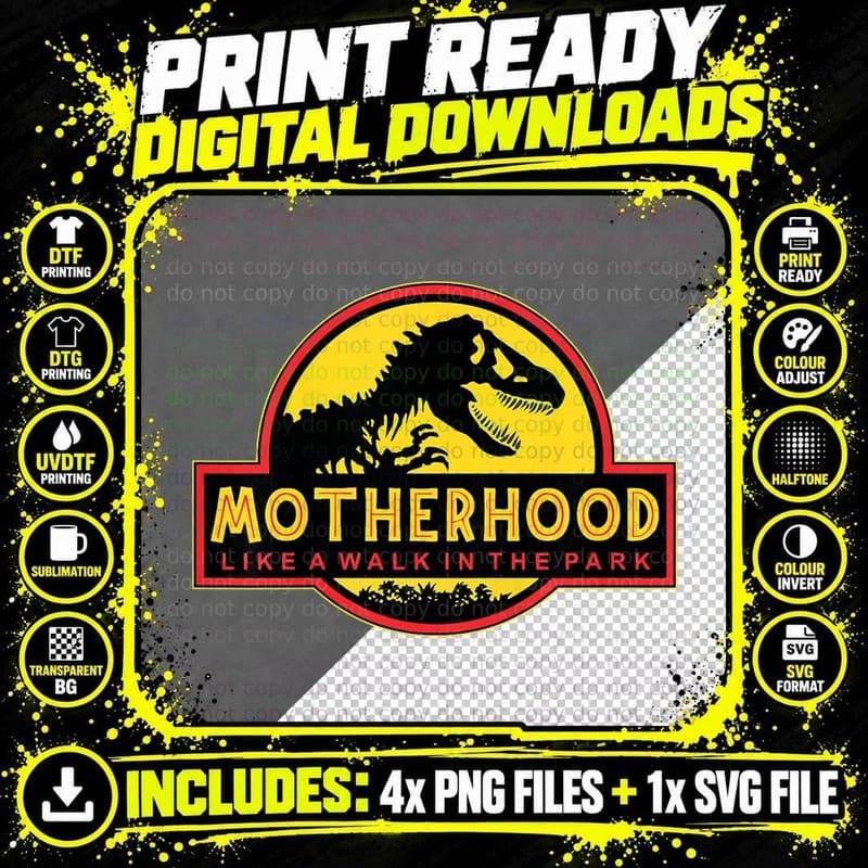 Motherhood Like a Walk in the Park T-Shirt Funny Png SVG Digital Bundle