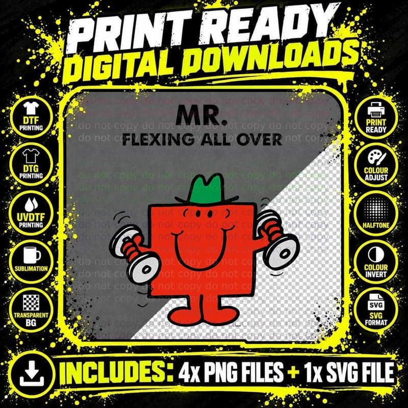 Mr. Men Little Miss Meme - Mr. Strong - Mr. Flexing All Png SVG Digital Bundle