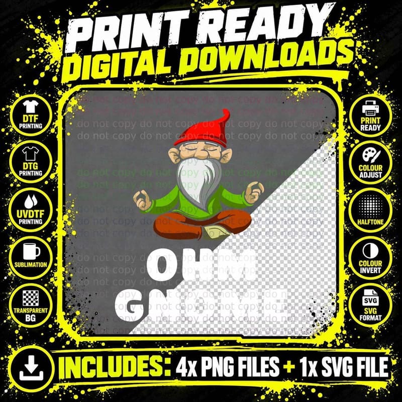 Ohm Gnome Funny Garden Gnomes Meditation, Yoga, Zen Png SVG Digital Bundle