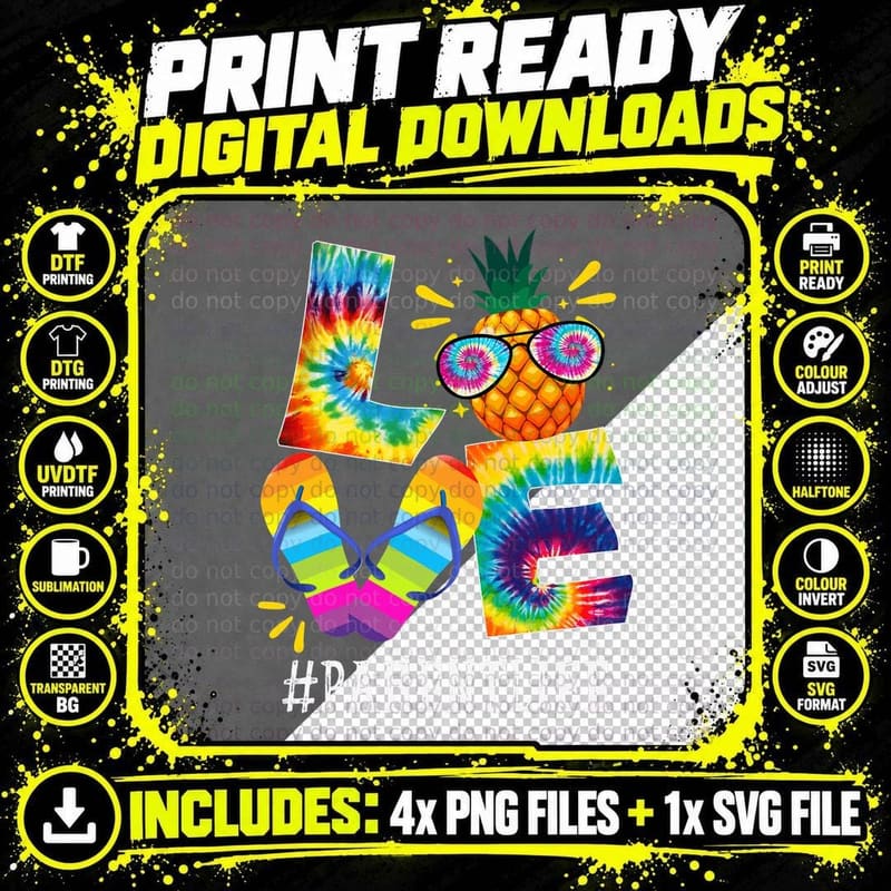 Parent Love Pineapple Summer Funny off Duty Tie Dye Png SVG Digital Bundle