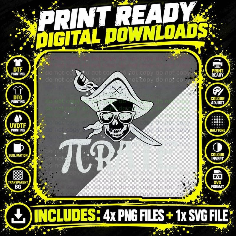 Pi Rate Pirate Funny Math Nerd Skull T-Shirt Png SVG Digital Bundle