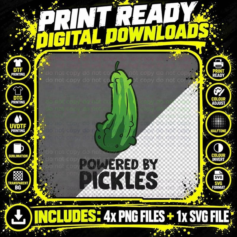 Powered by Pickles Funny Pickle T-Shirt Png SVG Digital Bundle