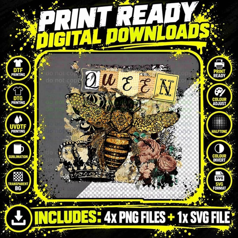 Queen Bee Funny Girl Boss Sassy Girl Bee Crown Girls Png SVG Digital Bundle