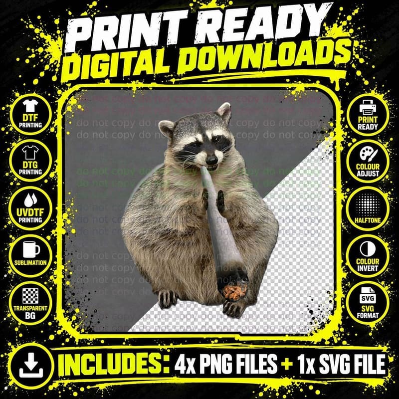 Raccoon Spliff, Funny Animal, Stoner Humor, Weed Gift Png SVG Digital Bundle