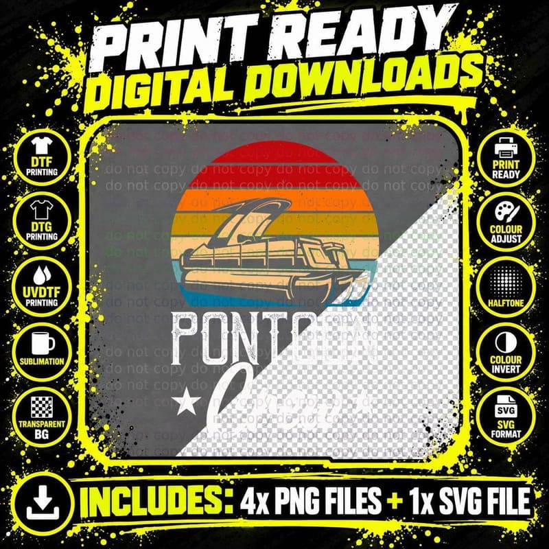 Retro Pontoon Crew Men Funny Boat Captain Boating Lover Png SVG Digital Bundle