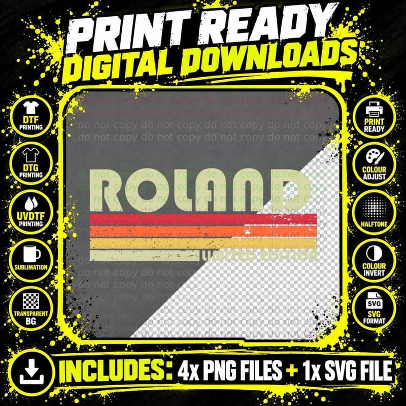 Roland Surname Funny Retro Vintage 80s 90s Birthday Png SVG Digital Bundle