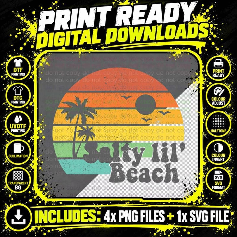 Salty Lil Beach Retro Vacation Funny Summer Quote Women Png SVG Digital Bundle