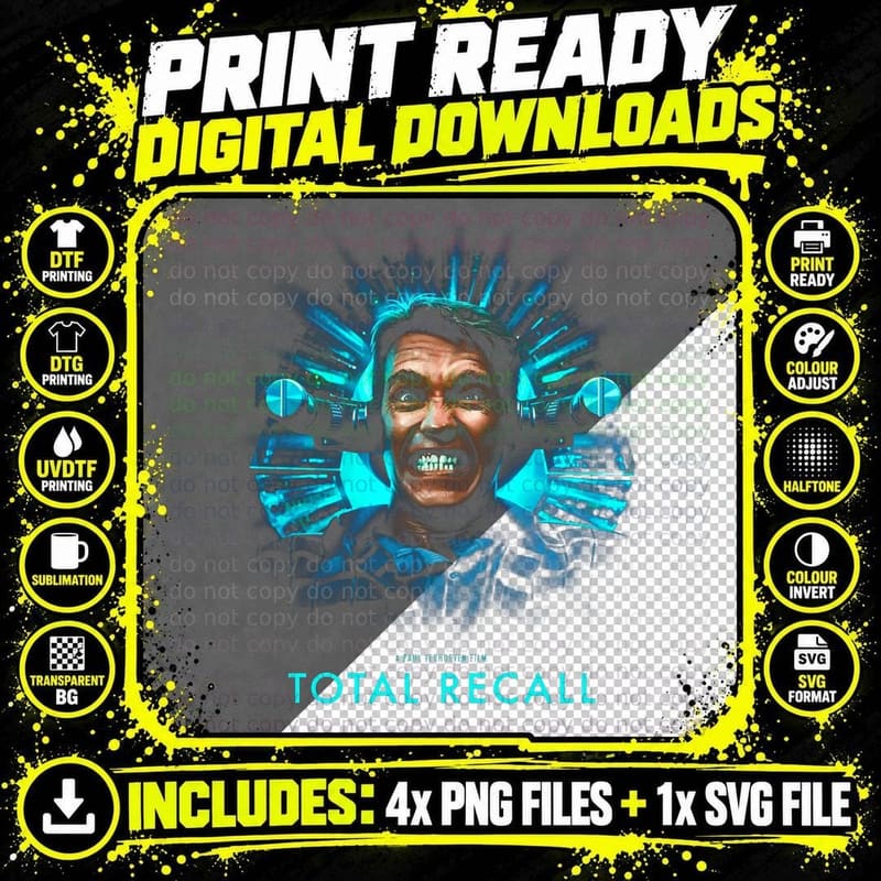 Sci-Fi Cyber Face T-Shirt, Total Recall Tee Png SVG Digital Bundle