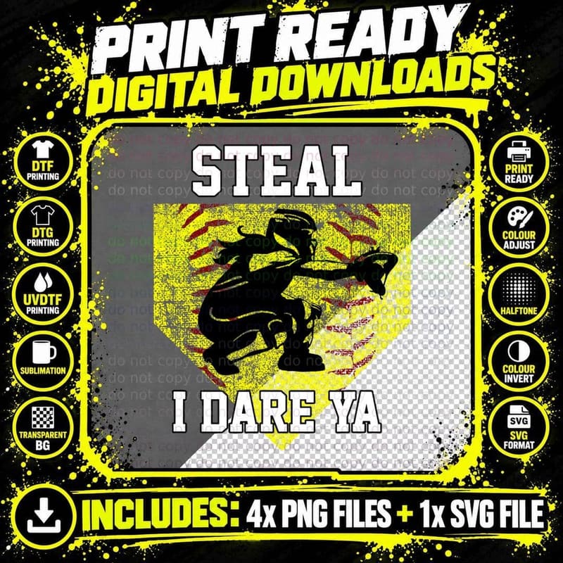 Softball Catcher Steal I Dare Ya Funny Player Girls Png SVG Digital Bundle