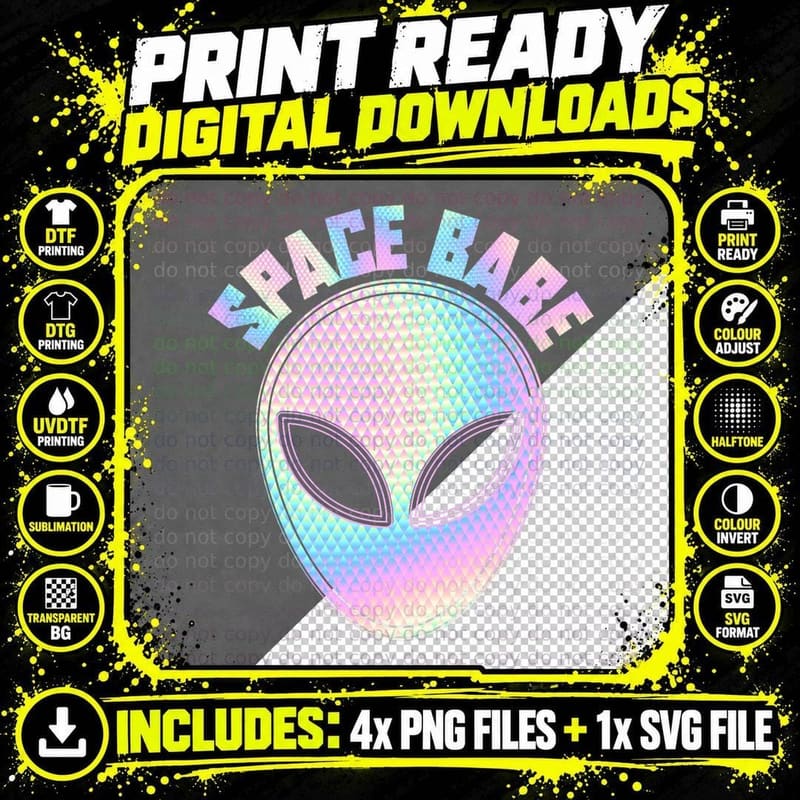 Space Babe Alien Believer Girls Funny Aliens Lover Cute Png SVG Digital Bundle