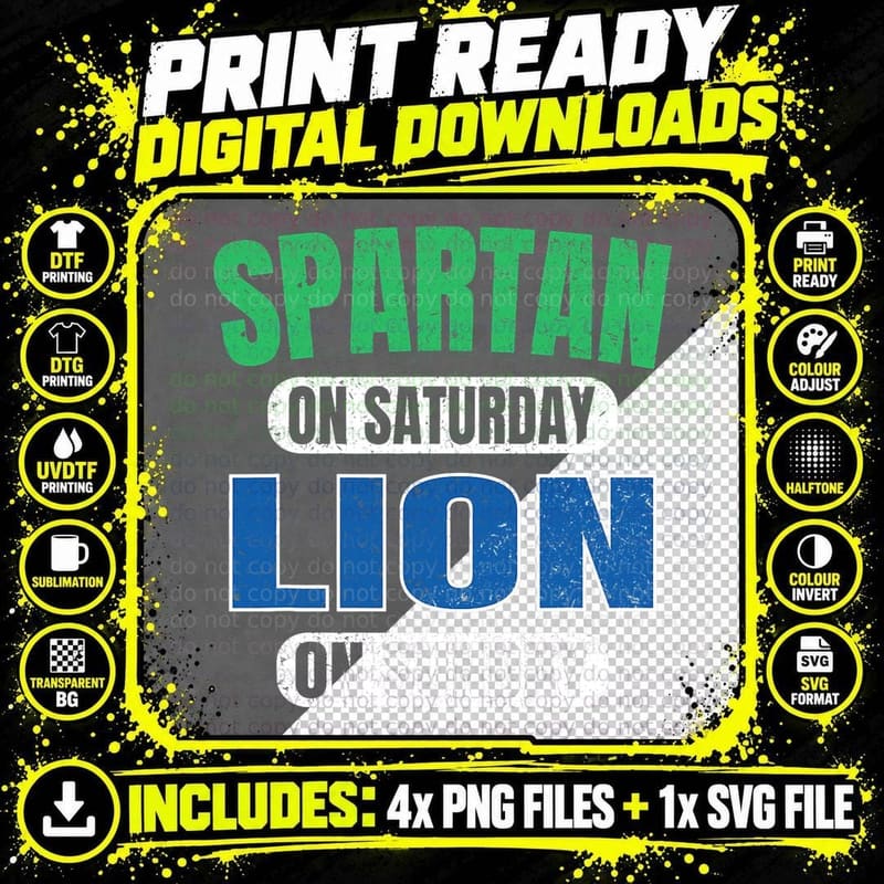 Spartan on Saturday Lion on Sunday Funny Detroit Vintage Png SVG Digital Bundle