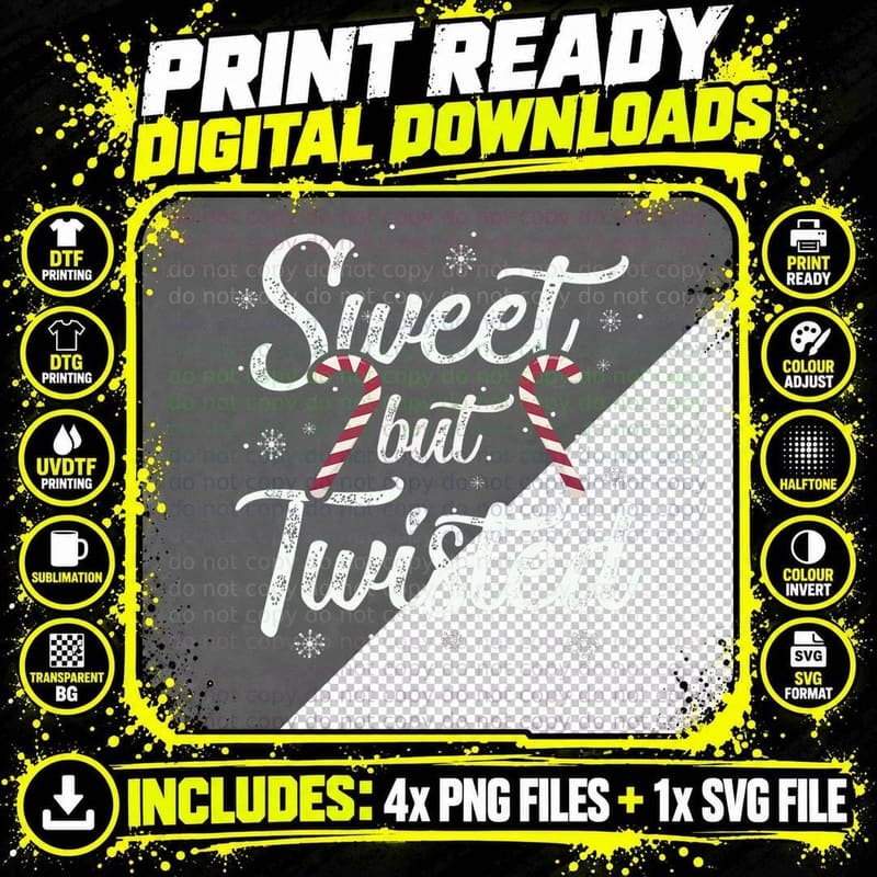 Sweet Twisted Candy Cane Text T-Shirt Png SVG Digital Bundle