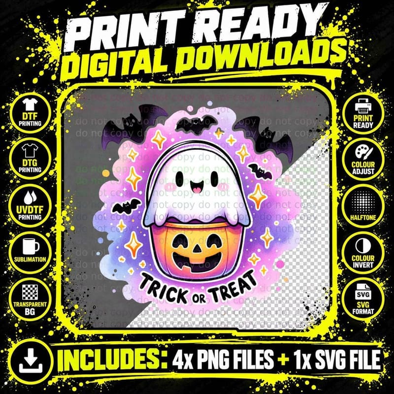 Trick or Treat, Retro Vintage, Funny Aesthetic, Cozy Png SVG Digital Bundle