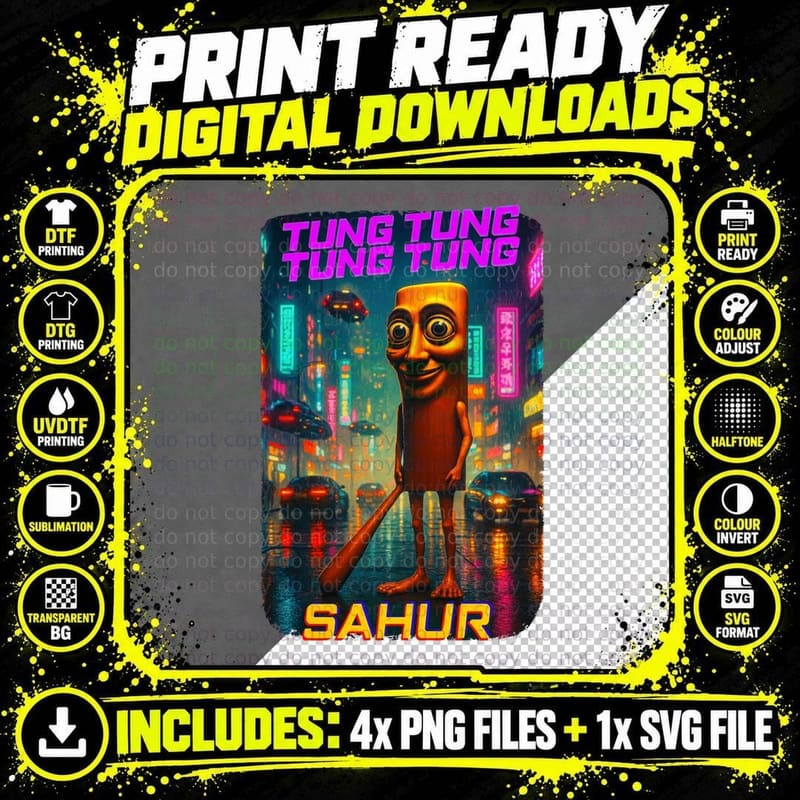 Tung Sahur Brainrot T-Shirt, Wooden Bat Sahur Meme Gifts Png SVG Digital Bundle