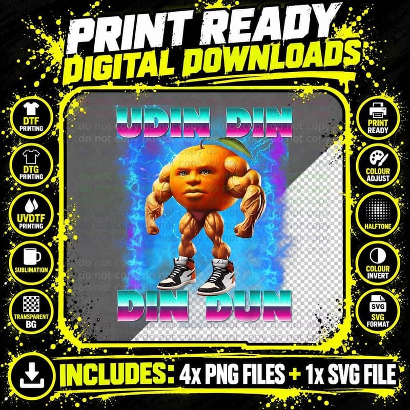 Udin Din Dun Italian Brainrot Meme Udindindundun Orange Png SVG Digital Bundle