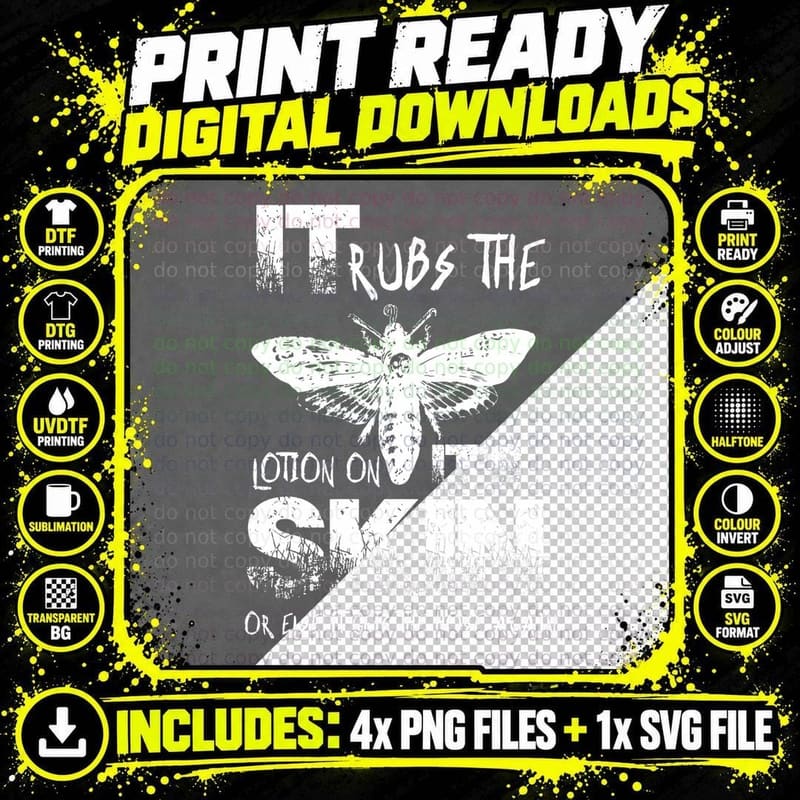 Vintage It Rubs the Lotion on Its Skin Funny Insect Png SVG Digital Bundle