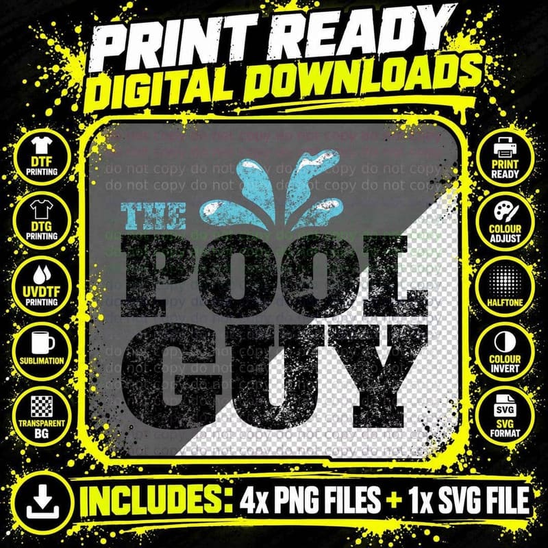 Vintage the Pool Guy Funny Swimming T-Shirt for Him Png SVG Digital Bundle