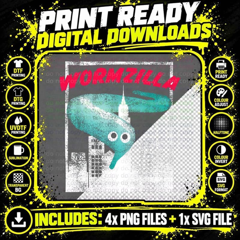 Worm on a String Meme Wormzilla T-Shirt Png SVG Digital Bundle