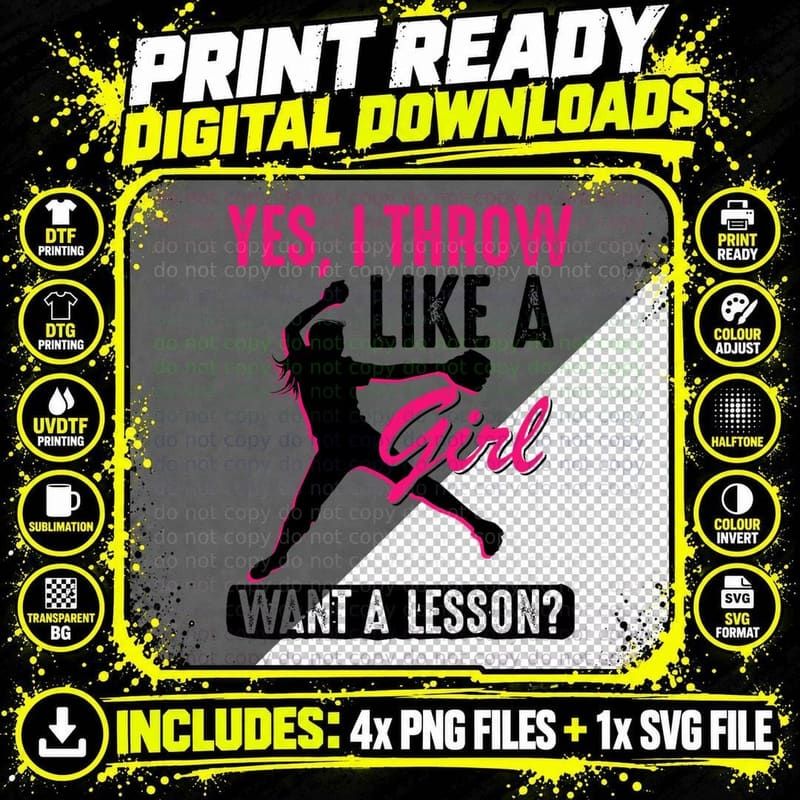 Yes, I Throw Like a Girl Cool Pitchers Funny Softball Png SVG Digital Bundle