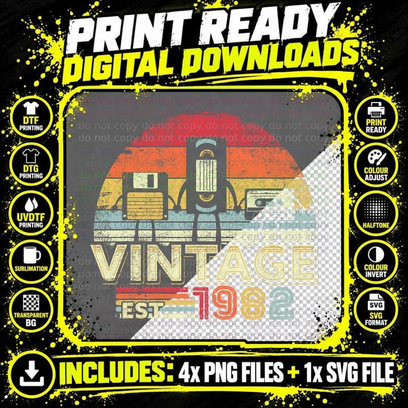 1982 Shirt. Vintage Birthday Gift, Funny Music Png SVG Digital Bundle