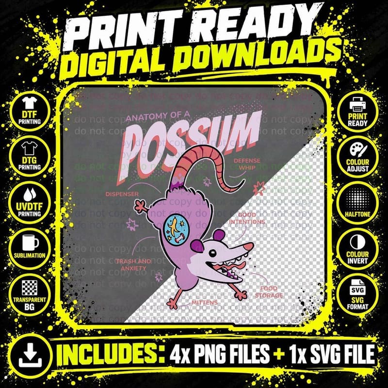 Anatomy of a Possum Funny Opossum Animal Graphic T-Shirt Png SVG Digital Bundle