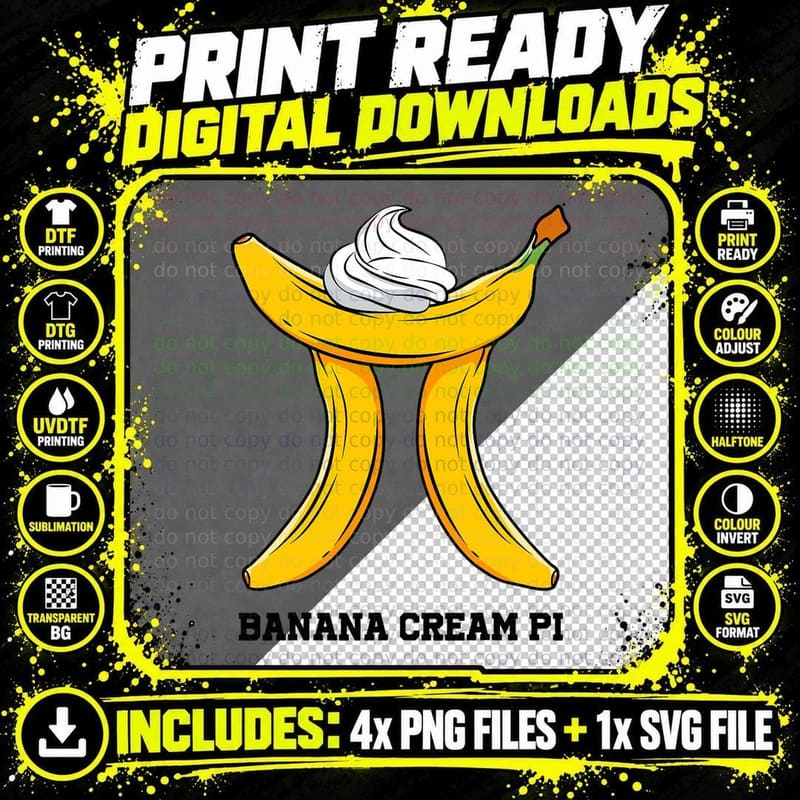 Banana Funny Happy Maths Birthday Gift Pi Day Shirt Png SVG Digital Bundle