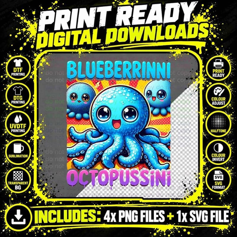 Blueberrinni Octopusini Italian Brainrot T-Shirt Png SVG Digital Bundle