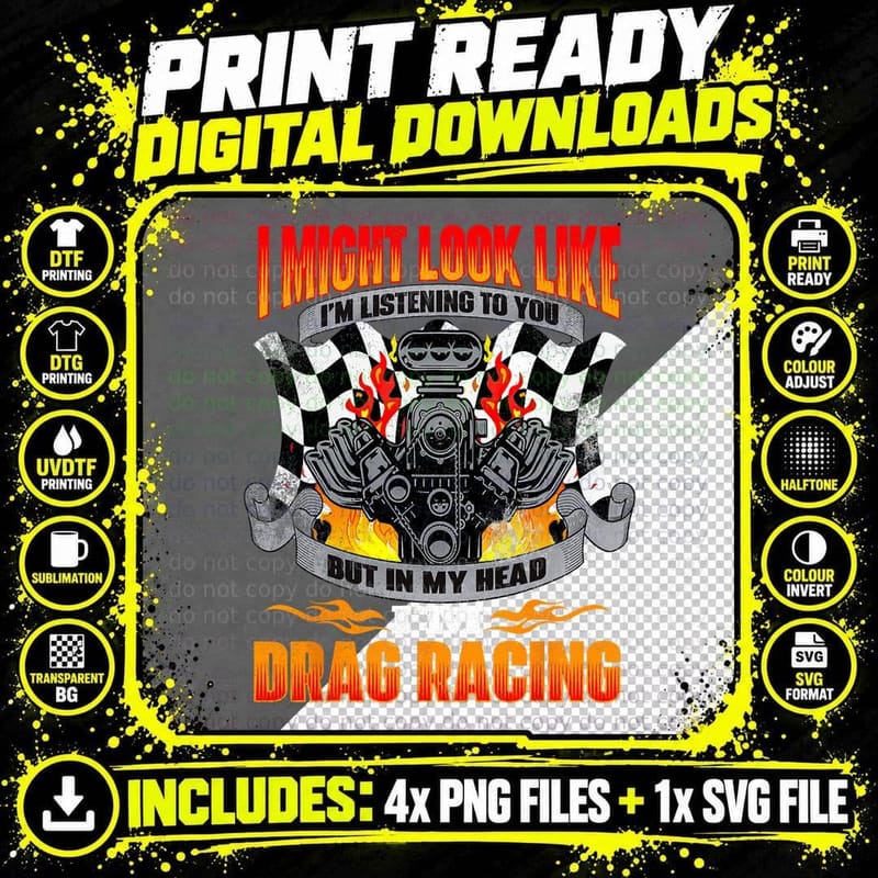 But in My Head I'm Drag Racing - Funny Drag Racer Race Png SVG Digital Bundle