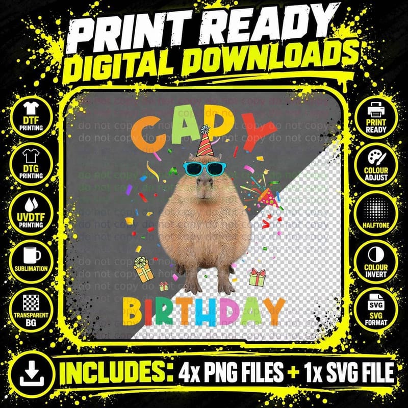 Capybara Birthday T-Shirt, Funny Animal Design Png SVG Digital Bundle