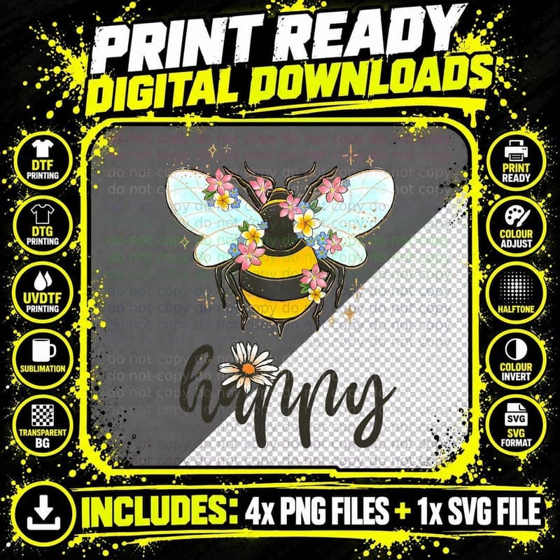 Cool Bee Happy Shirt Flower Funny Bumble Bee Women Girls Png SVG Digital Bundle