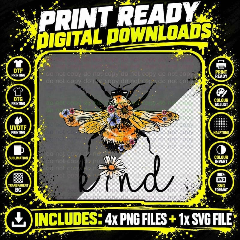 Cool Bee Kind Shirt Flower Funny Bumble Bee Women Girls Png SVG Digital Bundle