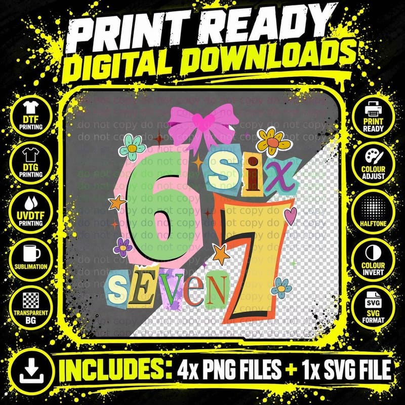 Cool Six Seven Tee, Retro 90s Style Shirt Png SVG Digital Bundle
