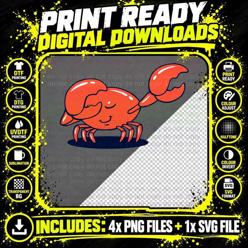 Dab Crab - Dabbing Crab Cartoon Funny T-Shirt Png SVG Digital Bundle