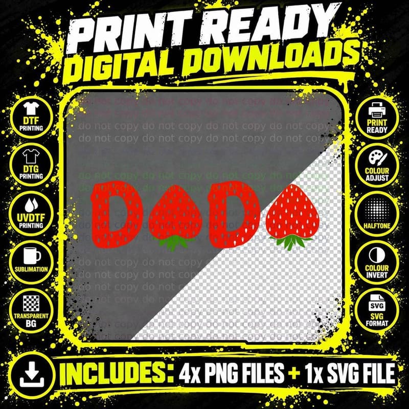 Dada Strawberry Funny Summer Fruit Great Father's Day Png SVG Digital Bundle