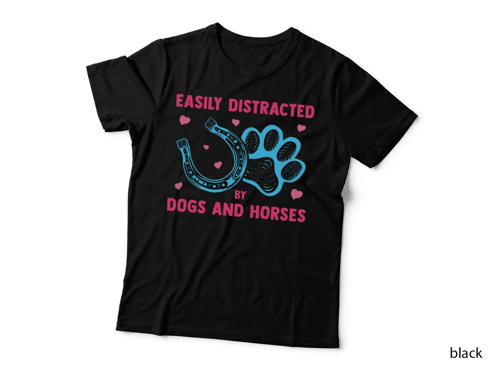 Easily Distracted by Dogs and Horses Funny Farm Animal Lover T-Shirt