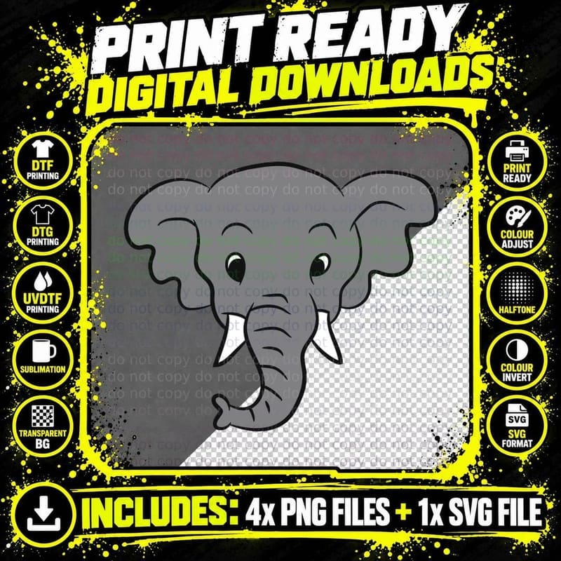 Elephant Love Elephants Funny Elephant Face Elephants Png SVG Digital Bundle